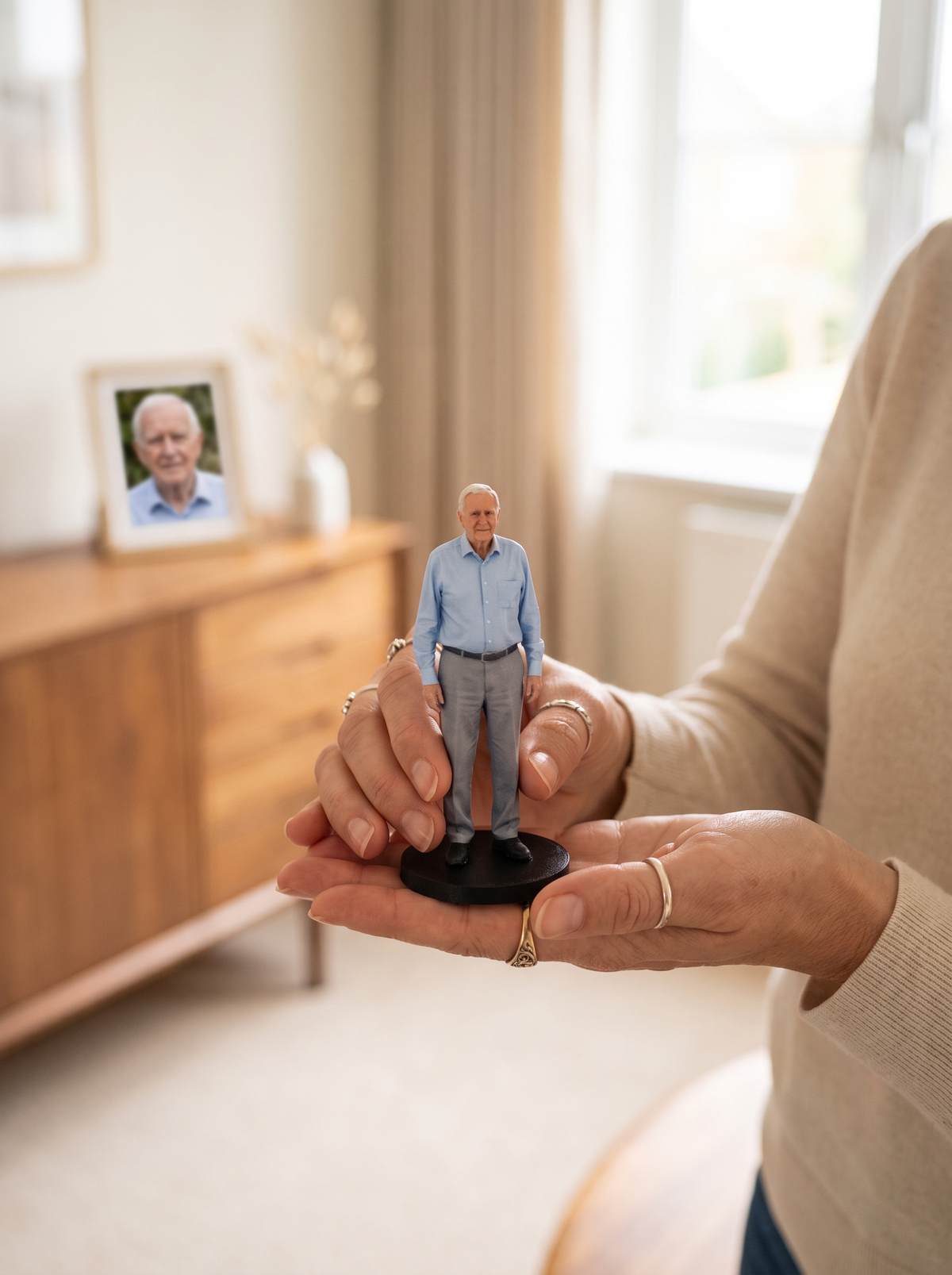 Hände halten eine Ewig Nah 3D-Figur