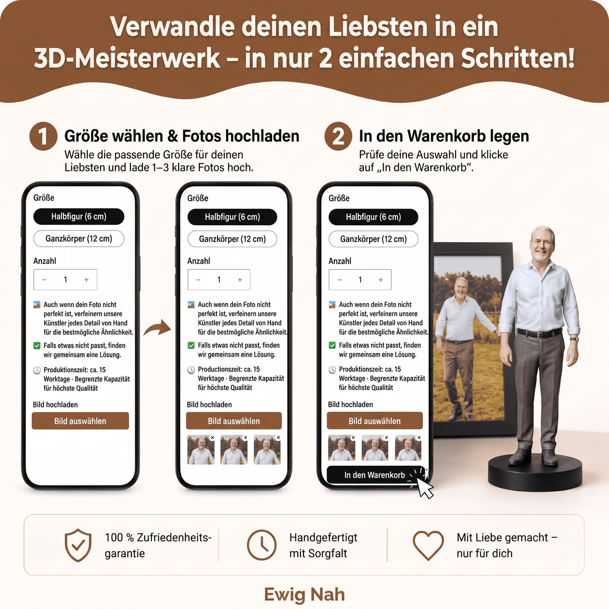 In 2 einfachen Schritten zur 3D-Figur – Größe wählen, Fotos hochladen